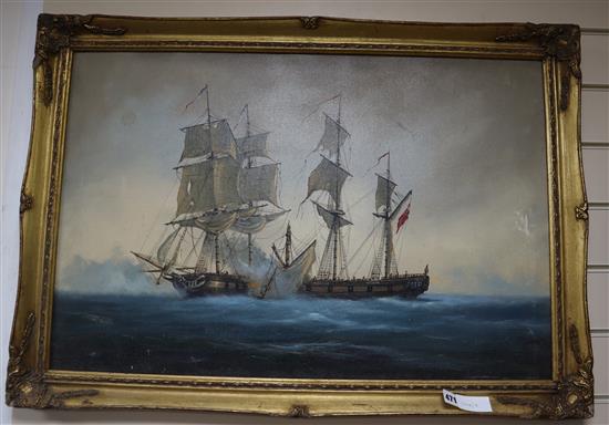 Oil on canvas, Naval encounter, 50 x 75cm